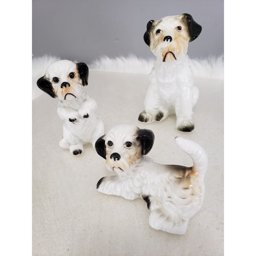 Vintage Ceramic Schnauzer Terrier Dog Figure Japan MCM lot set 3 decor grandma